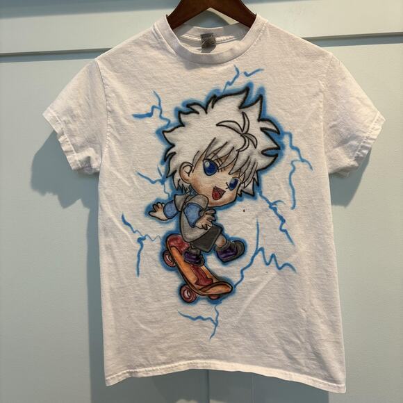 Gildan Other - Anime Skateboard Shirt Mens Small White‎ Airbrush Art Graphic Custom Tee